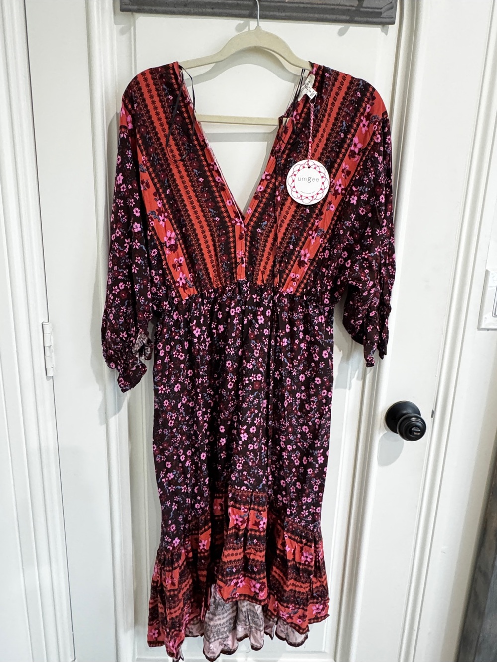 Umgee Burgundy and Pink Floral High-Low Dress